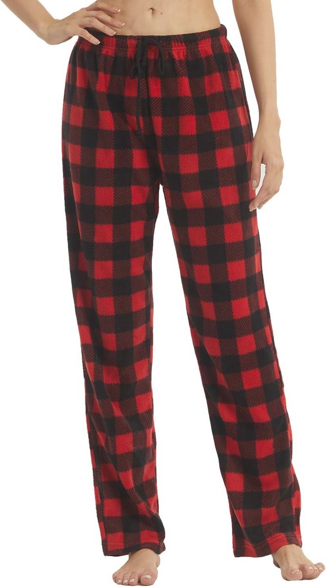 Pyjamabroek voor Dames | Zachte Fleece Geruite Loungebroek met Trekkoord | Ideaal voor Thuis of Reizen