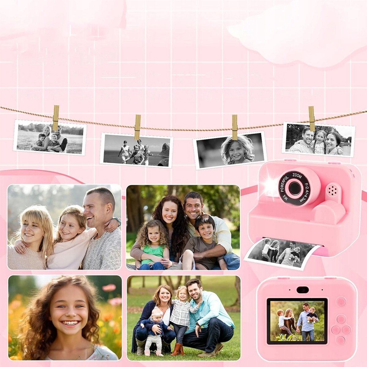 Kids Print Camera - Instant Printer - Fotoprinter camera - Multifunctionele digitale kindercamera - 1080P - 16x digitale zoom - Selfiemodus - 32 GB - Voor Kinderen 3-12 Jaar & Cadeau — afbeelding 5