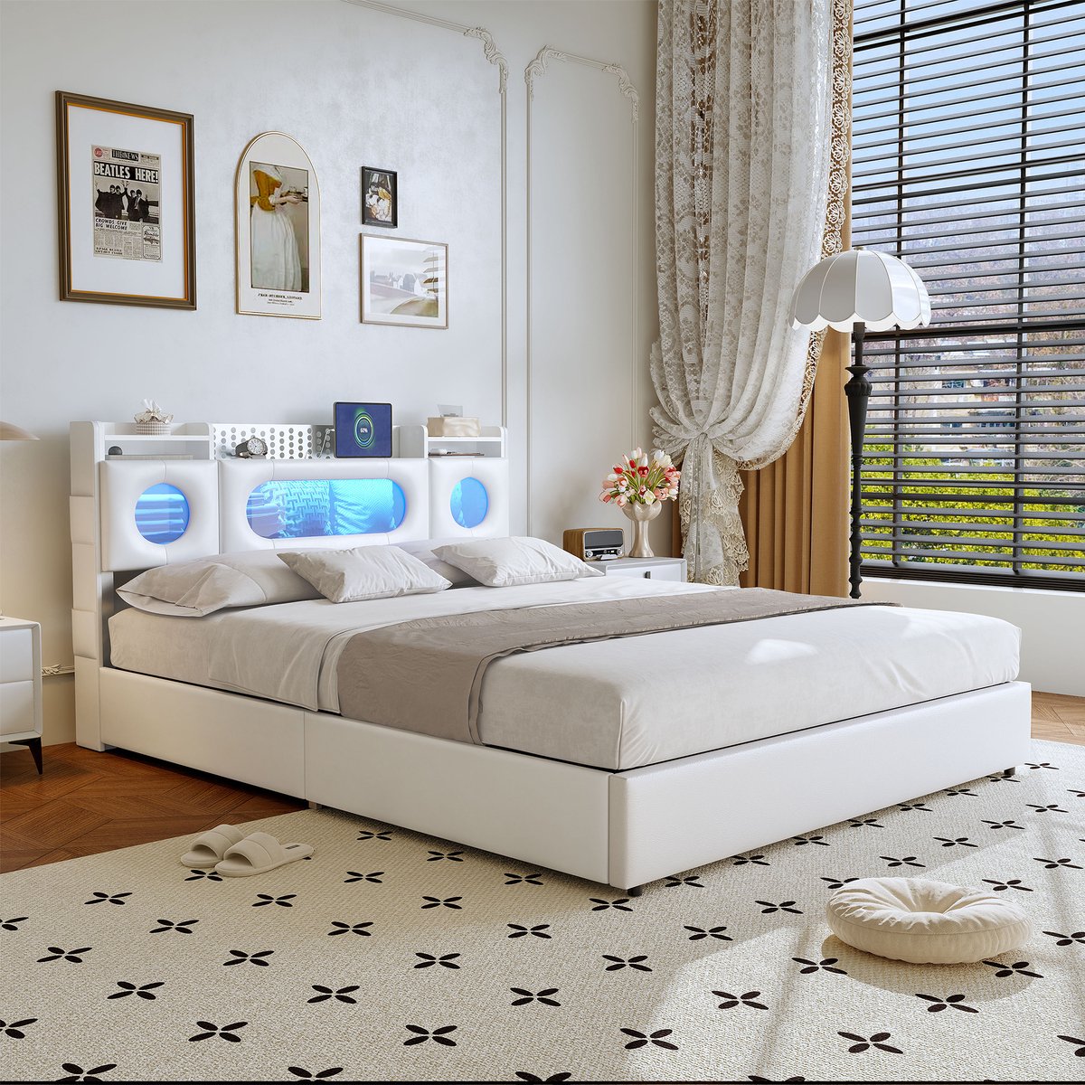 Gasveerbed 160x200 cm met LED-hoofdbord, USB en Type-C, opbergvak en opbergruimte onder het bed thumbnail 4