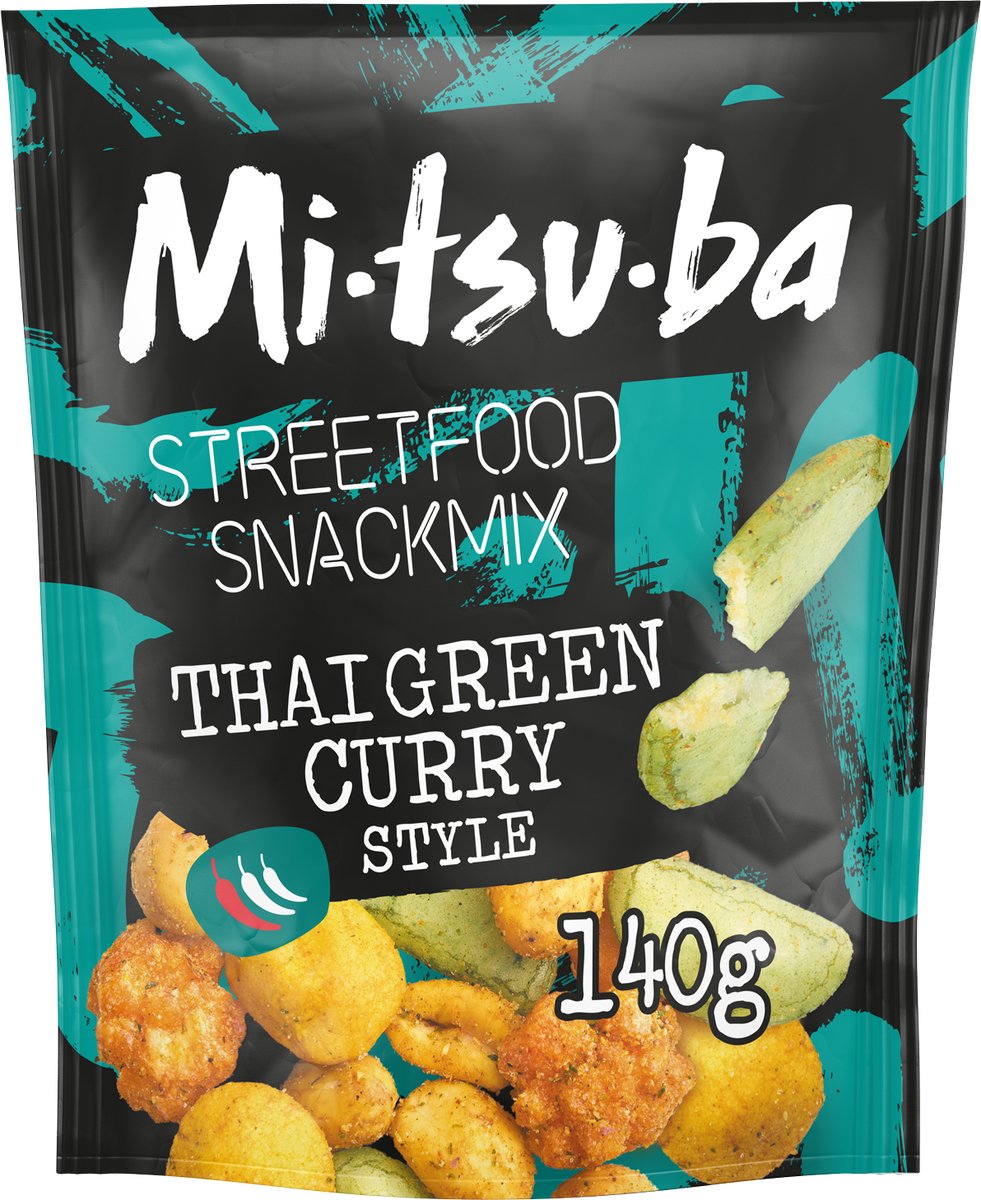 Mitsuba - Streetfood Snackmix Thai Green Curry Style - Borrelmix - Snacks - Box of 6 x 140 gram