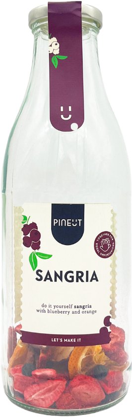 Pineut ® Cadeau Vrouw - Sangria Rood - Zelf Sangria Maken - Sangria Kan - Rode Wijn - Aardbei, Appel & Sinaasappel - Waterkan Glas 1L Hervulbaar - Zomercadeau