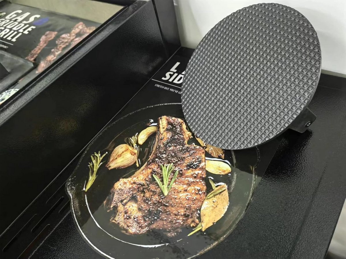Ronde Gietijzeren Grillpers voor Panini en Vlees thumbnail 2