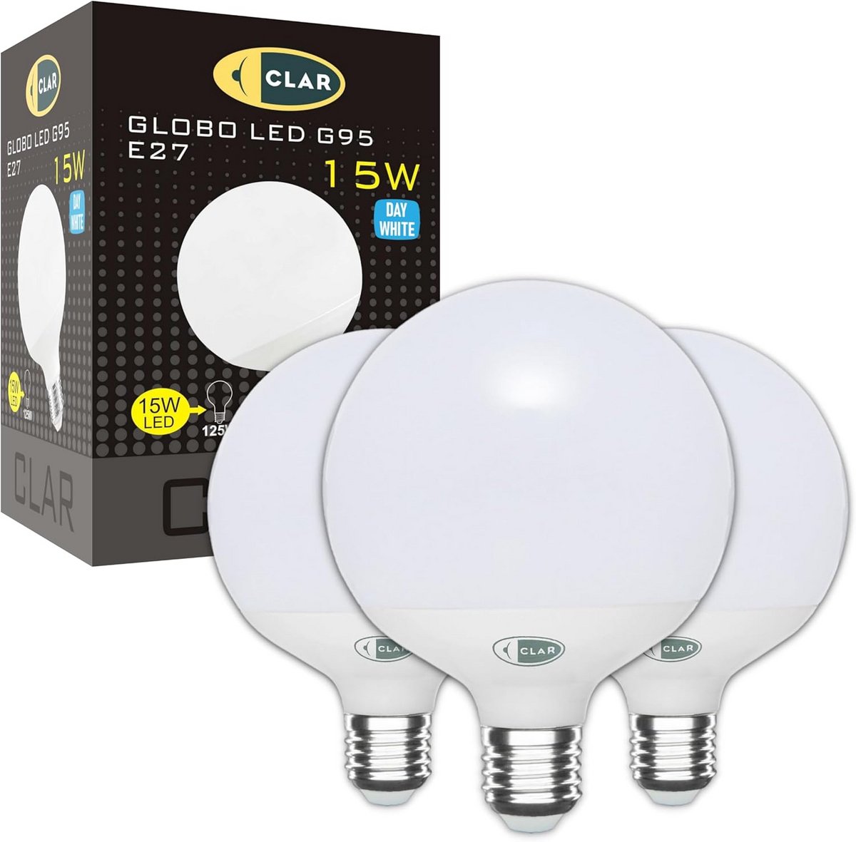 Grote E27 LED Globe Lampen 15W 4000K Neutraal Wit Pak van 3