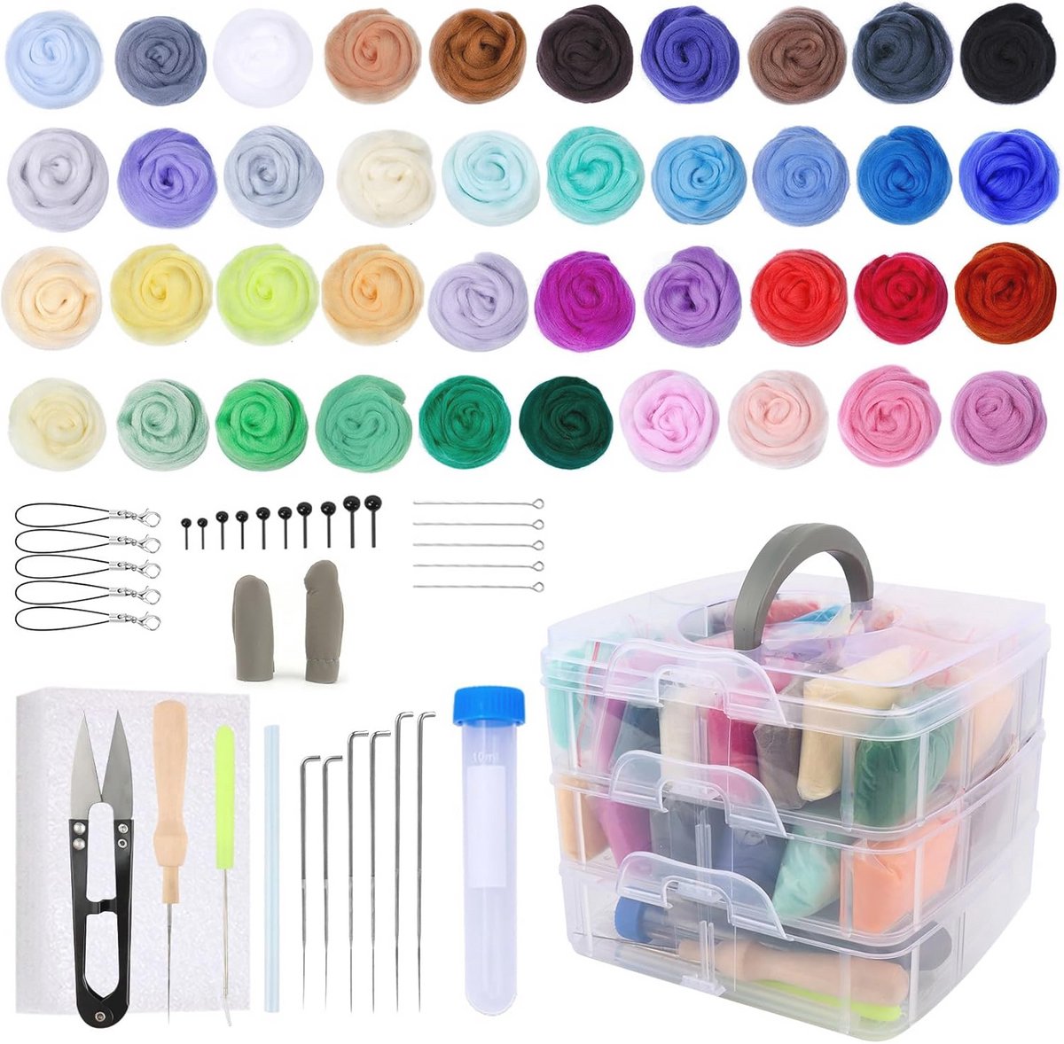40 Kleuren Naaldvilten Set - 72 Stuks Viltwol voor Beginners met Viltnaalden en Gereedschap - Ideaal voor DIY Handwerk