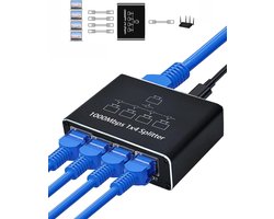 Splitter Internetkabel - LAN-Splitter 1 Naar 4 Ethernet-Splitter 1000 Mbps LAN-Switch Met 4 Poorten - Inclusief Type-C-Voedingskabel - Ethernet-Switch RJ45-Splitter Voor Computer - Switch - Router - Settopbox - ADSL - Digitale Tv