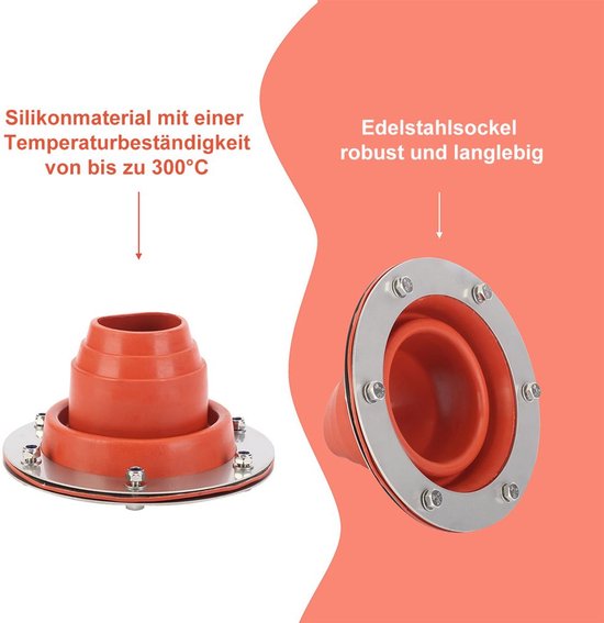 Aansluitstuk voor kachelpijp van siliconen, met een roestvrijstalen basis, hittebestendig tot 300 °C, geschikt voor houtkachels en tenthaarden, met vonkenvanger. — afbeelding 3