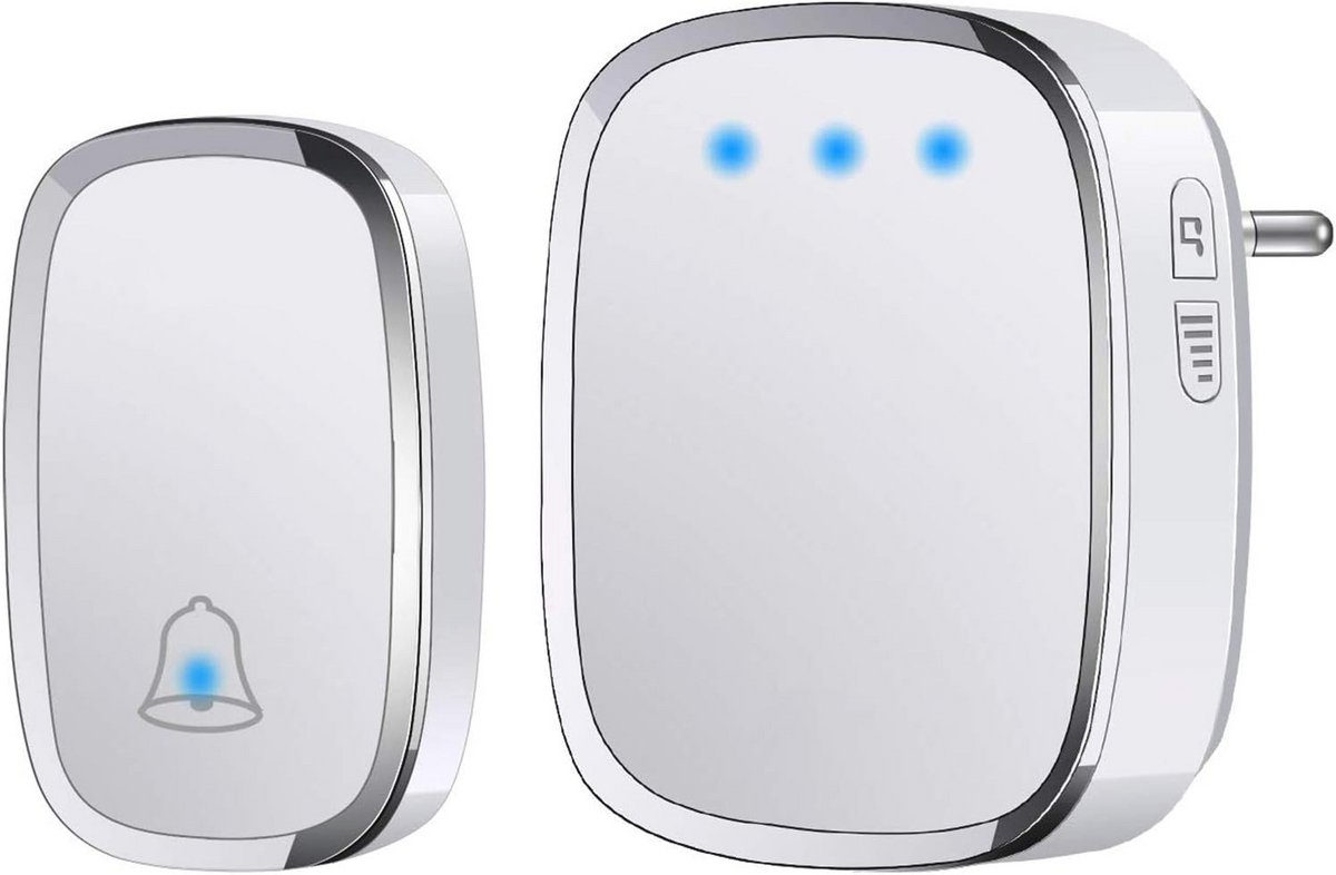 Draadloze Deurbel voor Buiten met IP44 Waterdicht, Bereik tot 300M, LED Indicator, 1 Transmitter en 1 Ontvanger, 5 Verstelbare Volumes, 36 Melodiën