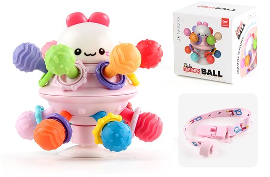 Kraftverdia - baby speelgoed - Montessori Sensorisch Speelgoed - Bitey - Rammelaar - Bijtring Baby - Montessori Speelgoed - Grijp- en Bijtspeelgoed - Babyshower Cadeau - Spelen en ontdekken - Geschikt voor baby's van 3 maanden tot 2 jaar - Roze