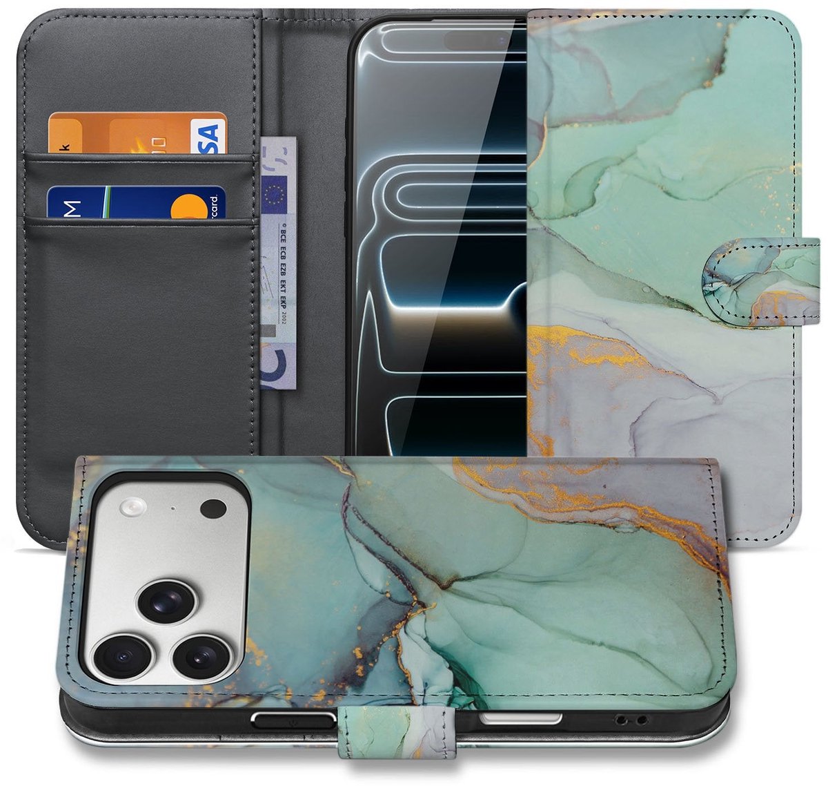 Apple iPhone 17 Pro Hoesje Watercolor Mix PU-Leer Met 3 Pasjes Sluitlipje