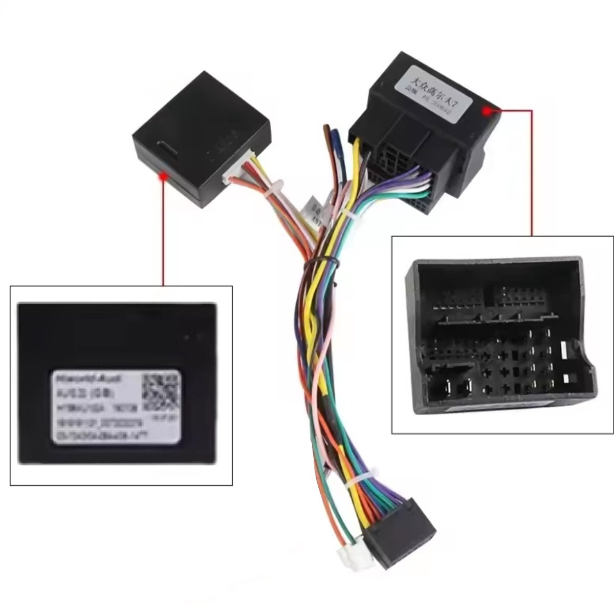 Iso kabelset 52pin met canbus decoder voor Carplay en Android autoradio | Geschikt voor o.a. Vw volkswagen Golf 7 Polo Bora Jetta Transporter T5 T6 Passat T-roc 2012-2023 Rns R | kabel stekker connector 52 pins Quadlock aansluiting verloopstekker