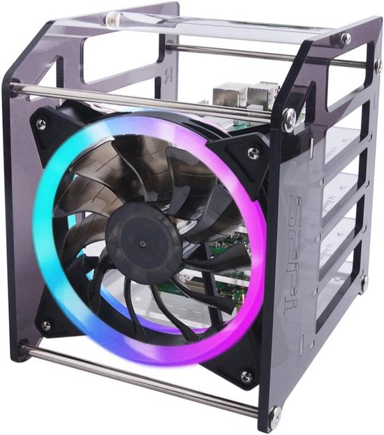 Raspberry Pi Cluster Behuizing met RGB Ventilator voor 4B, 3B+, 3B, 2B en Jetson Nano