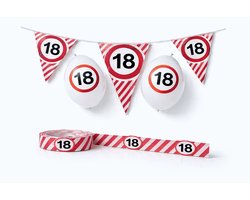 3BMT® 18 jaar verjaardag versiering - pakket - slinger, ballonnen en afzetlint