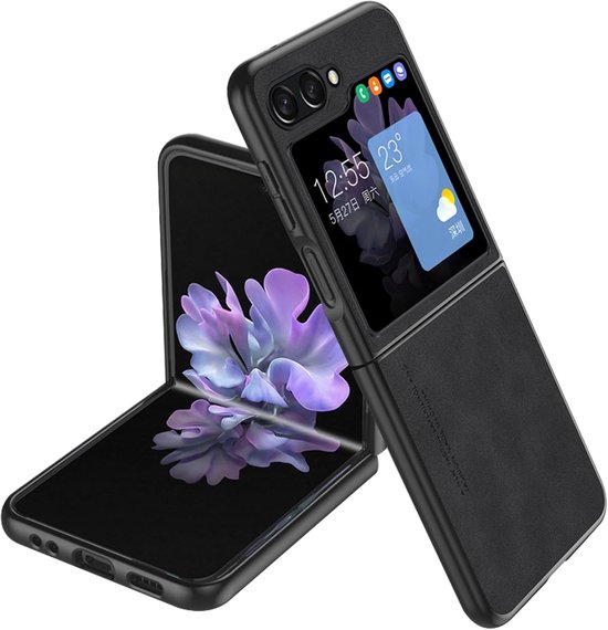 Samsung Z Flip 5 Coque compatible avec Samsung Galaxy Z Flip 5 Téléphone portable cuir Alcantara noir