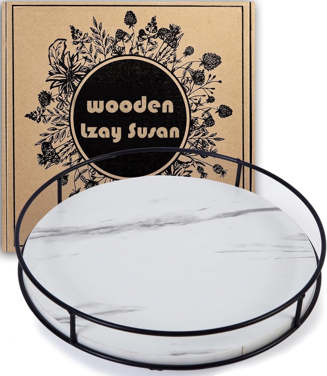 Wit Houten Draaiplateau Lazy Susan Organizer voor Keuken en Tafel