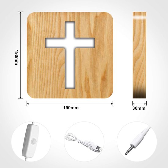Kruisvormige houten hoofdeinde lamp - jesus cross stereo-led-optische nachtlamp - gepersonaliseerde decoratie van de kamer — afbeelding 3