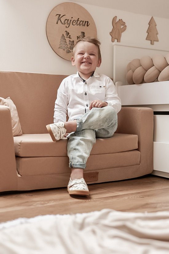 Flumi opvouwbare mini kindersofa - zachte kinderbank met uitklapfunctie en afneembare hoes, beige van Merkloos — afbeelding 4
