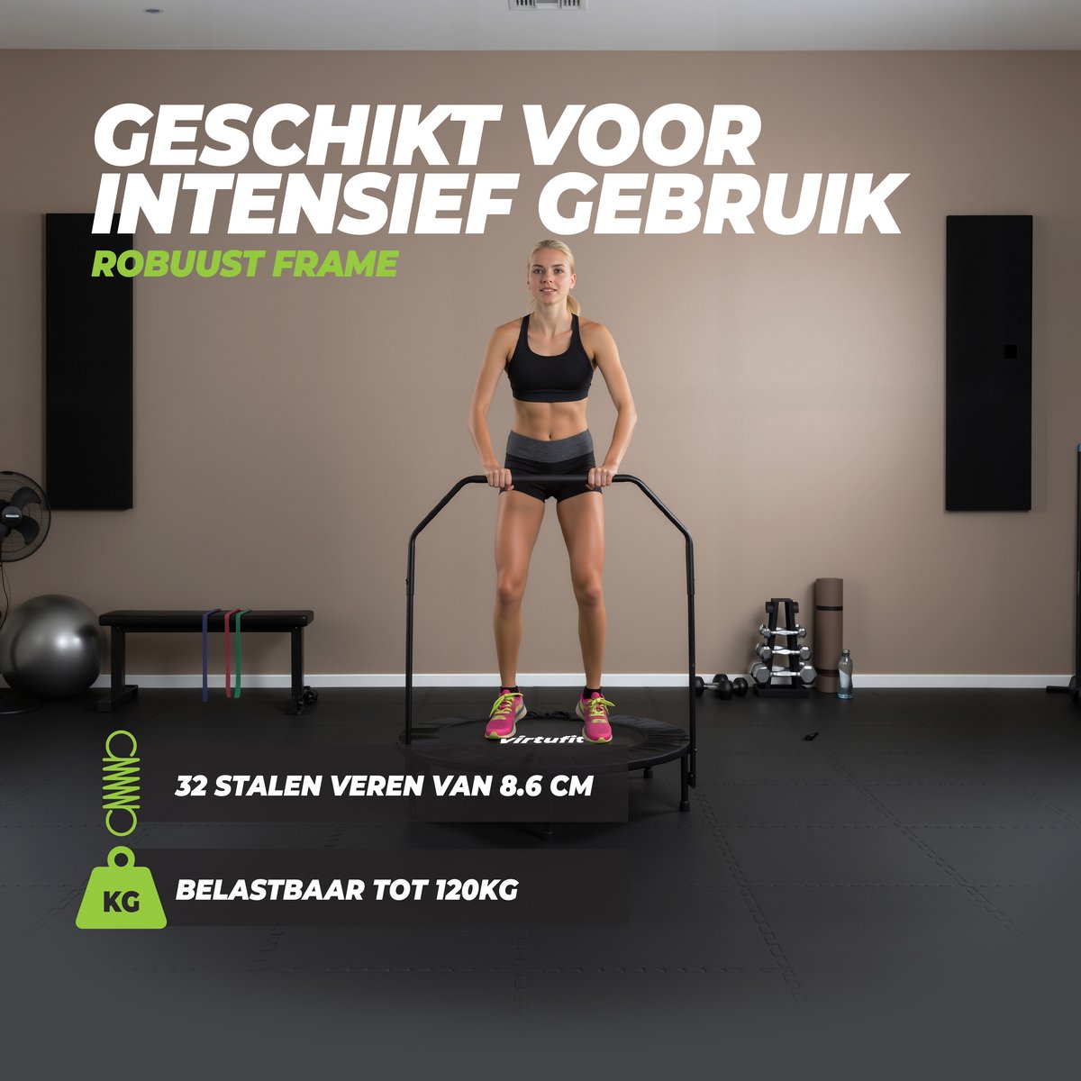 VirtuFit Opvouwbare Fitness Trampoline met Handvat - Zwart - 100 cm - Geschikt voor Jong en Oud - Uitsluitend voor Fitnessdoeleinden - Inklapbaar - Fitness Trampoline Opvouwbaar - Fitness trampoline met Beugel - Fitnesstrampolines — afbeelding 10