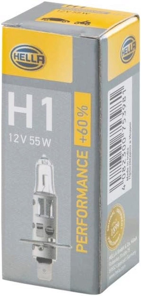 Halogeen Gloeilamp H1 - Performance +60% - 12V - 55W - P14.5s - 1 Stuk