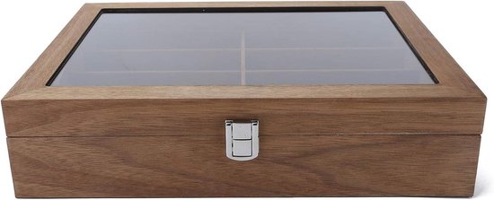 Zonnebril Display Box Massief Houten PU Zonnebril Opbergdoos Grote Capaciteit Sunglass Organizer Trays Voor Zonnebril Horloge Sieraden(10 rasters