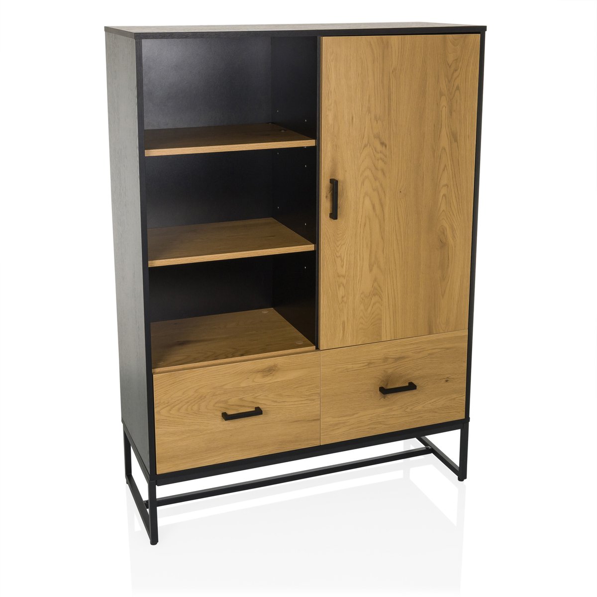 Kast / Buffetkast AMIO H 100x40x140 cm 2 laden 1 deur zwart/eiken hjh LIVING