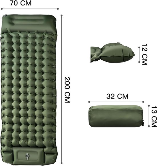 Opblaasbare campingmat - met voetpomp - compact en antislip - waterdicht ontwerp - 10 cm dik - geschikt voor stranden, wandelingen en muziekfestivals van Merkloos — afbeelding 5