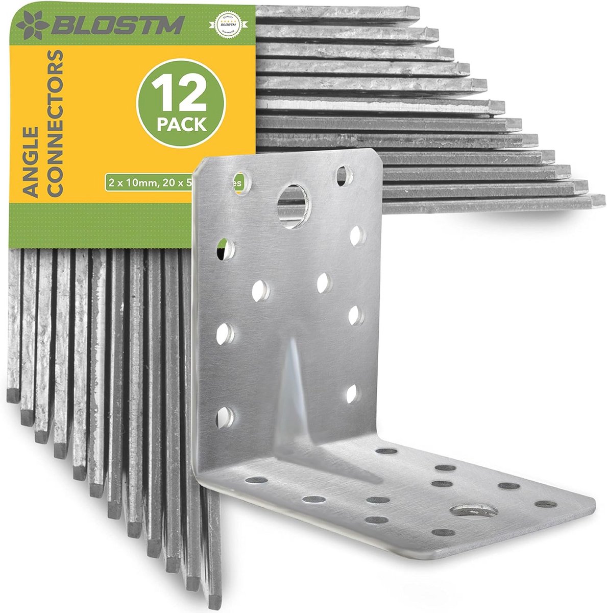 Heavy Duty Hoekbeugels 12 Stuks - Verzinkt Staal Hoekbeugelconnectoren voor Houtwerk, Staal en Metselwerk - 70 mm x 70 mm x 55 mm