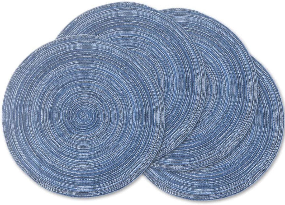 Ronde placemat set van 4 - gevlochten en wasbaar - 15 inch - blauw