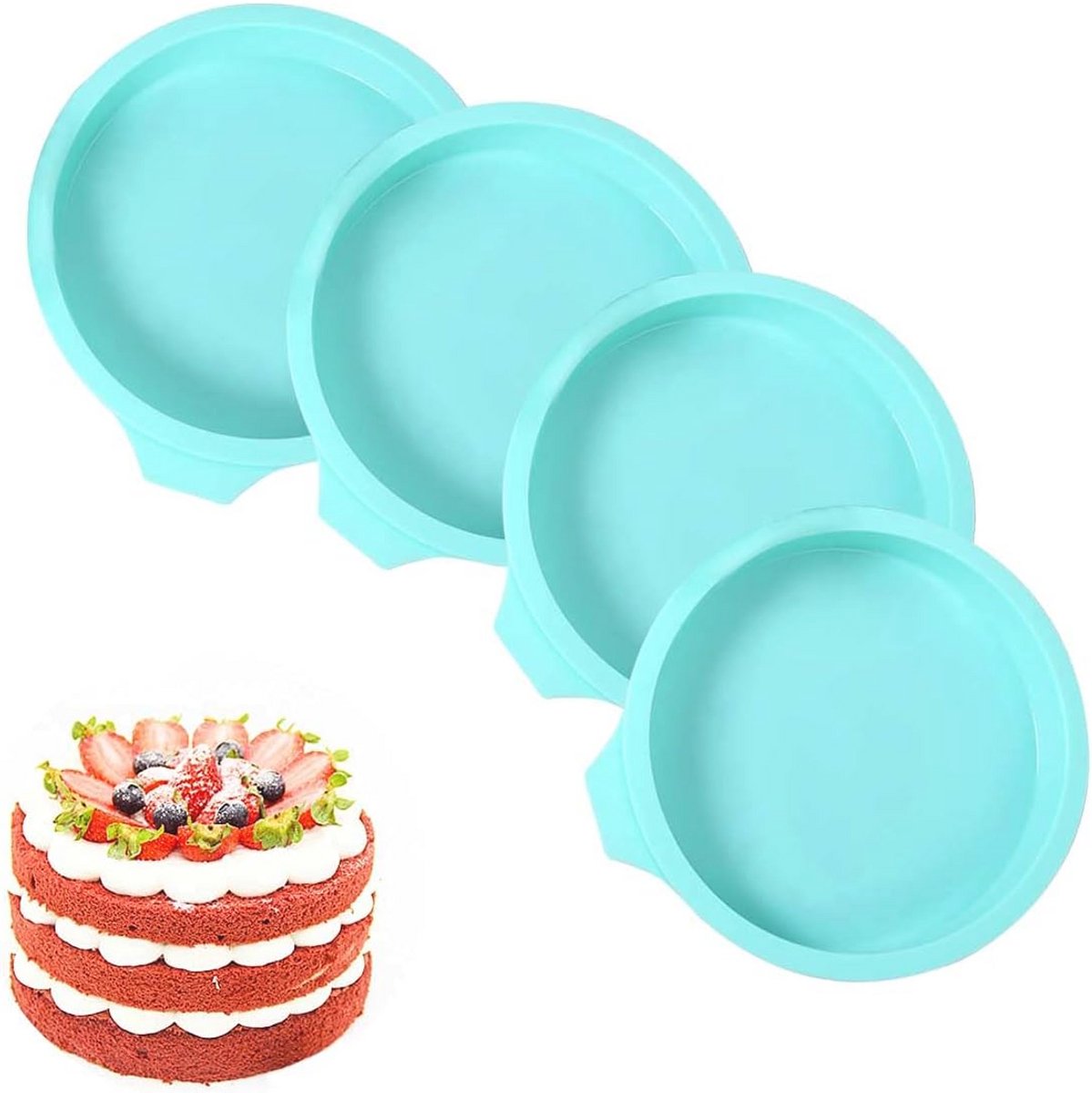 Gelaagde Cakevormen Set van 4 - 15 cm Siliconen Bakvormen met Antiaanbaklaag