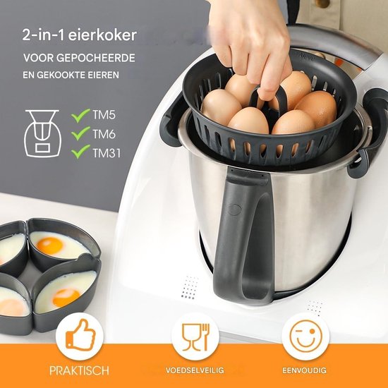 longziming -2-in-1 Eierpocheerder Inzet voor Keukenmachine - Voor Gepocheerde & Hardgekookte Eieren - Compatibel met TM5, TM6, TM31 & Monsieur Cuisine - Hittebestendig en Vaatwasserbestendig van Merkloos — afbeelding 3