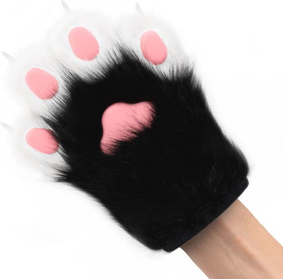 hbbhml Pluizige handschoenen met oren, staart en kattenpoten, kostuumaccessoires voor Halloween, Kerstmis, carnaval en feestjes