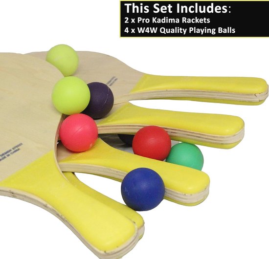 Pro Kadima Racket Kadima Beach Paddle Ball Racket Set met 4 Ballen en 2 Peddels | bol
