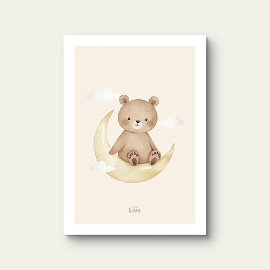 Affiche enfant - Little Livo - Petit ours sur la Lune - 30 cm x 40 cm - 250 g/m2 papier - Finition mate - Décoration murale