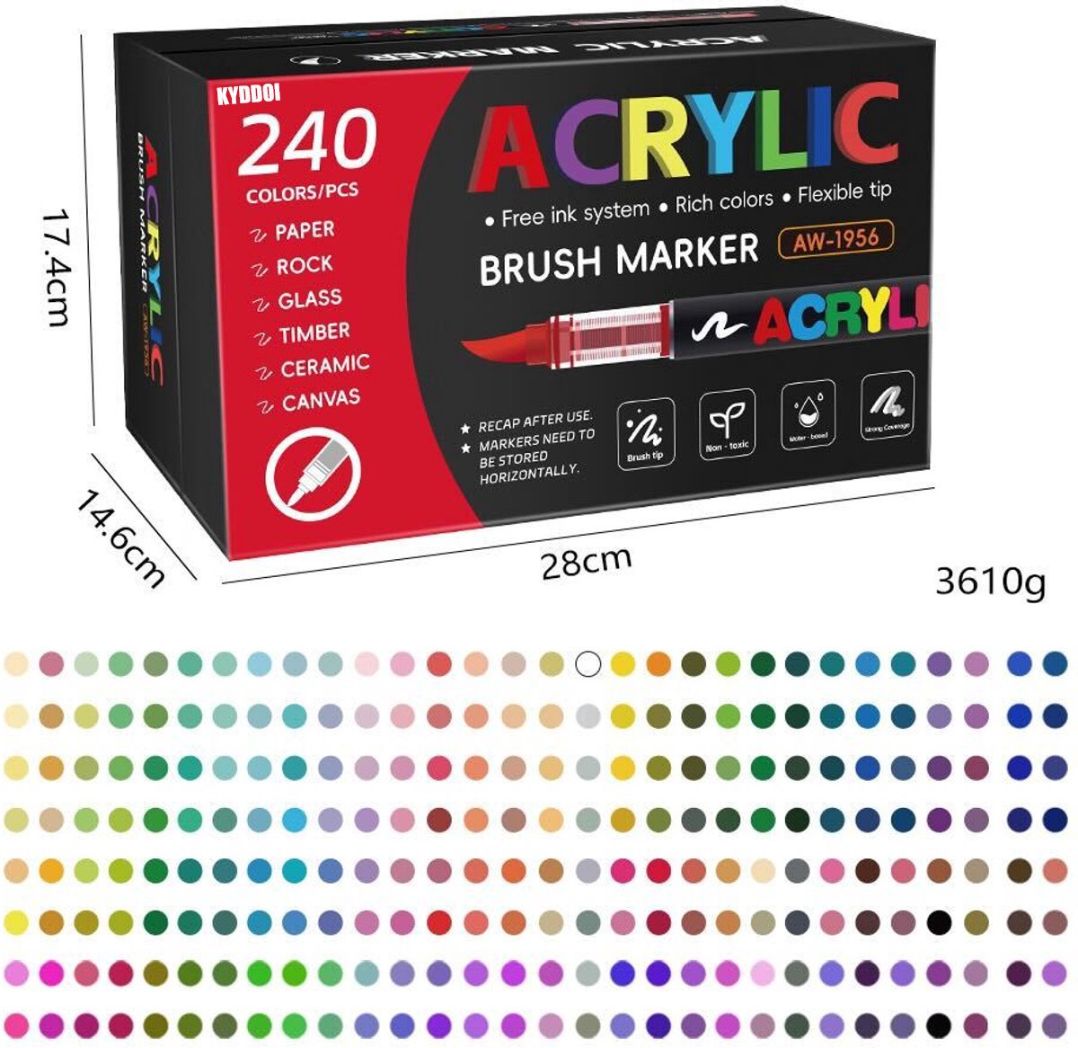 KYDDOI Acrylstiften - Professionele Tekenstiften - Luxe set 240 stuks