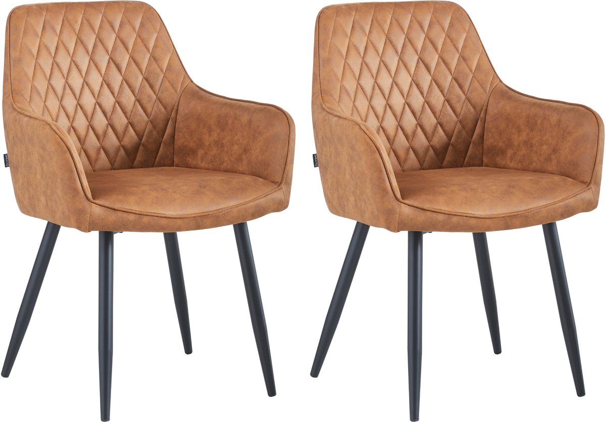 Colenis Beverly Eetkamerstoel - Set Van 2 - Cognac - Microvezel - Industrieel