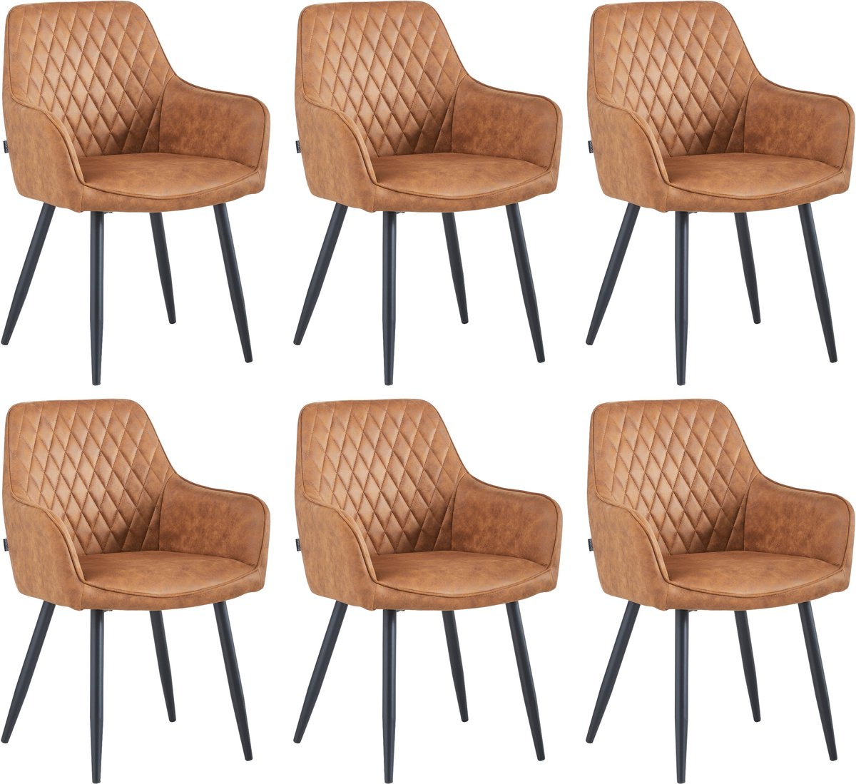 Colenis Beverly Eetkamerstoel - Set Van 6 - Cognac - Microvezel - Industrieel