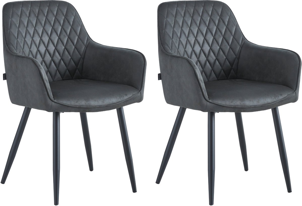 Colenis® - Beverly Eetkamerstoel - Set van 2- Antraciet - Microvezel - Met armleuning