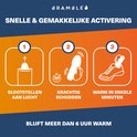 Instructies: 1. Blootstellen aan lucht, 2. Krachtig schudden, 3. Warm in enkele minuten. Blijft meer dan 6 uur warm.