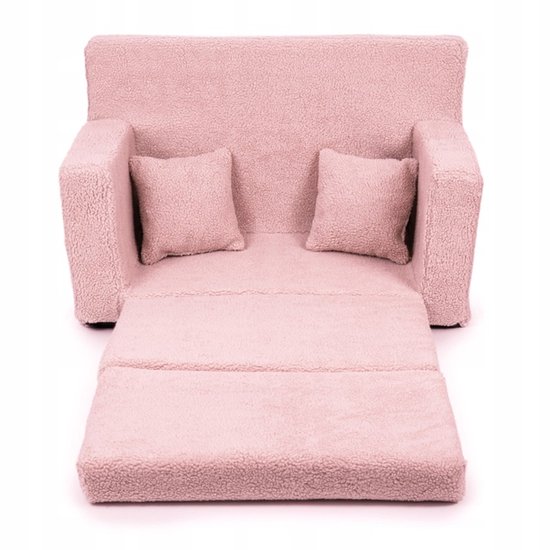Flumi opvouwbare mini kindersofa van teddy stof - zachte kinderbank met uitklapfunctie en afneembare hoes, roze van Merkloos — afbeelding 3