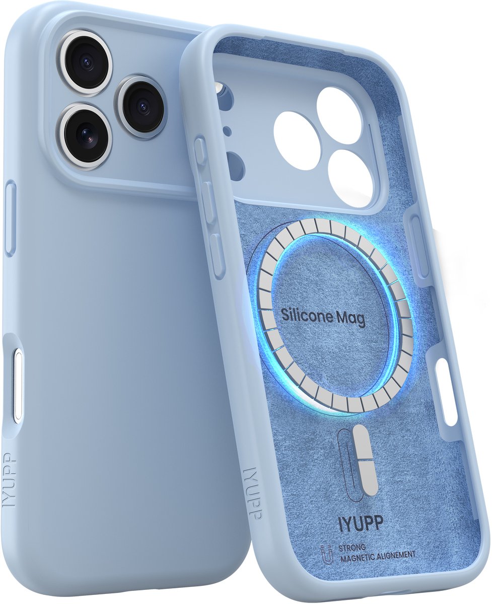 IYUPP Siliconen Hoesje Geschikt voor iPhone 17 Pro Hoesje - Geschikt voor MagSafe - Licht Blauw