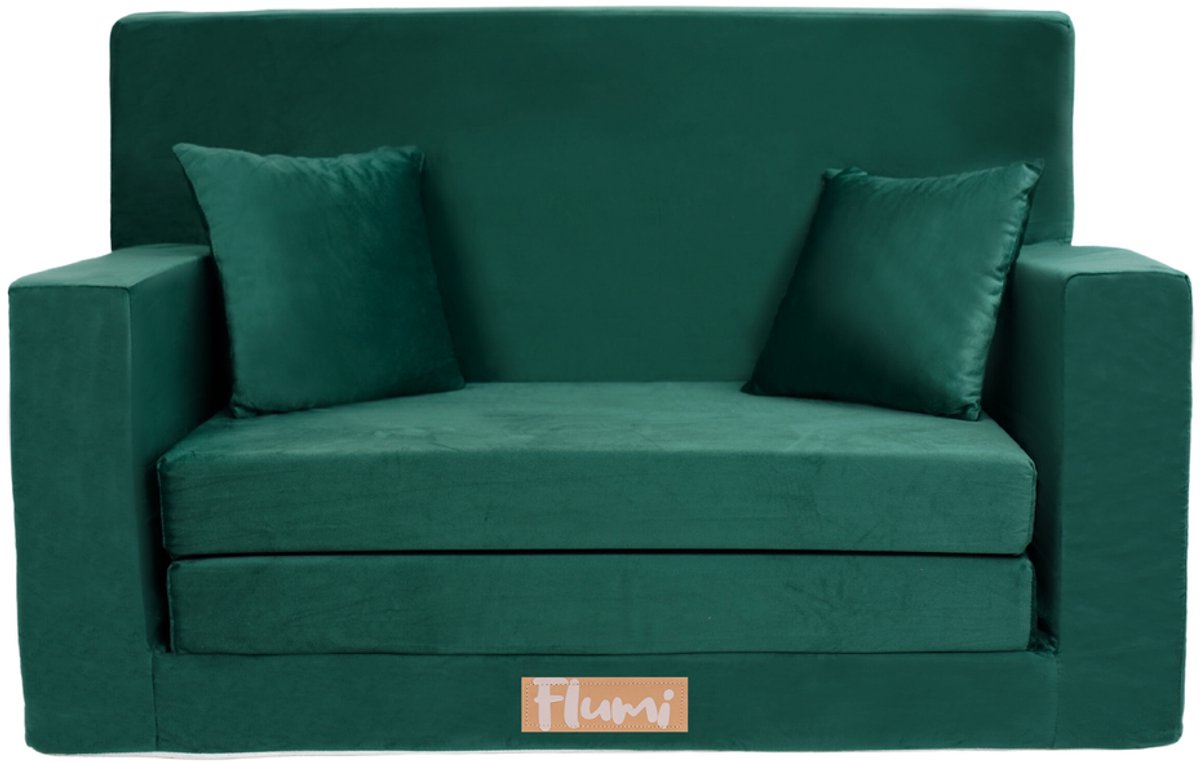 Flumi opvouwbare mini kindersofa – zachte kinderbank met uitklapfunctie en afneembare hoes, groen