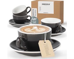 Cappuccinokopjes Set van 200 ml - Premium Aardewerk Koffiekopjes met Schoteltjes - Handgemaakt - Moderne Design