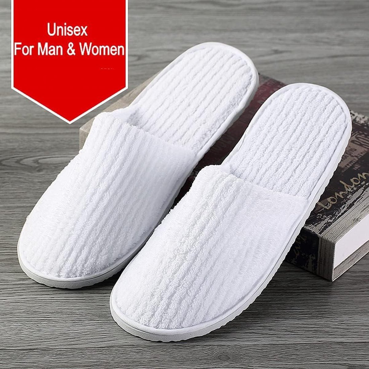 Allecta - Grote Heren Wegwerppantoffels in Wit - Unisex Gastenpantoffels - Hotelslippers - Fluwelen Pantoffels - Gesloten teen - Spa & Vakantie - Set van 2 — cadeau in Cadeau-ideeën - foto 8