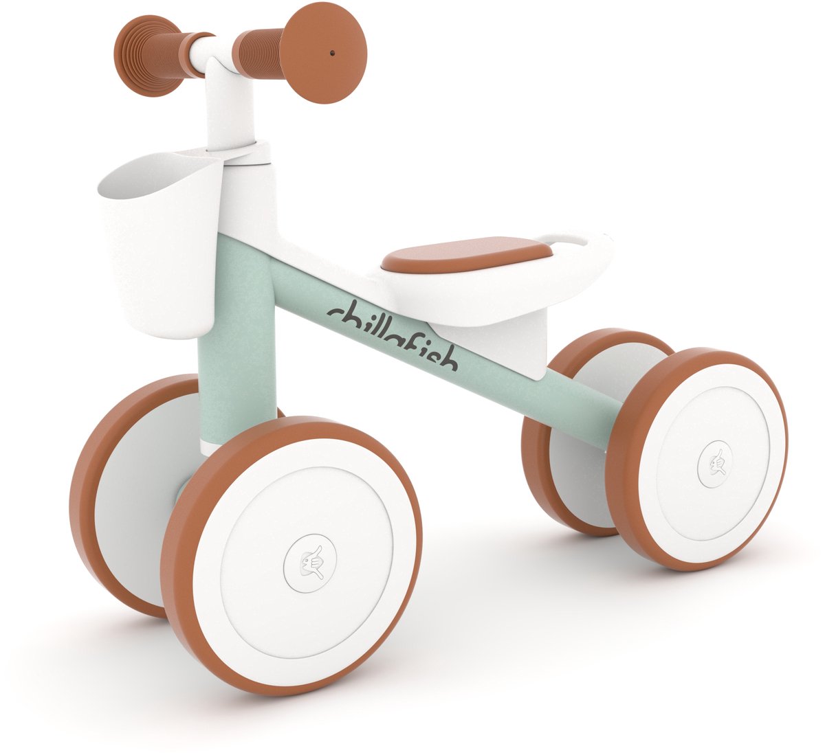 Chillafish Loopfiets 1 jaar voor jongens en meisjes - Loopwagen voor peuters - Groen en bruin - Lichtgewicht met verstelbaar stuur - Stille anti slip banden voor binnen en buiten - Model Quadi