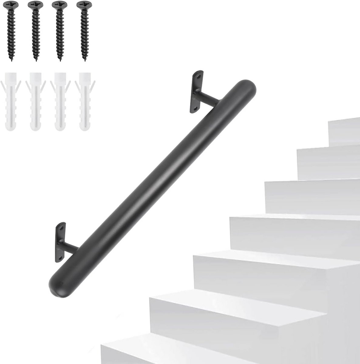Trapleuning 41 cm - Zwart Gepoederd Metaal voor Binnen en Buiten