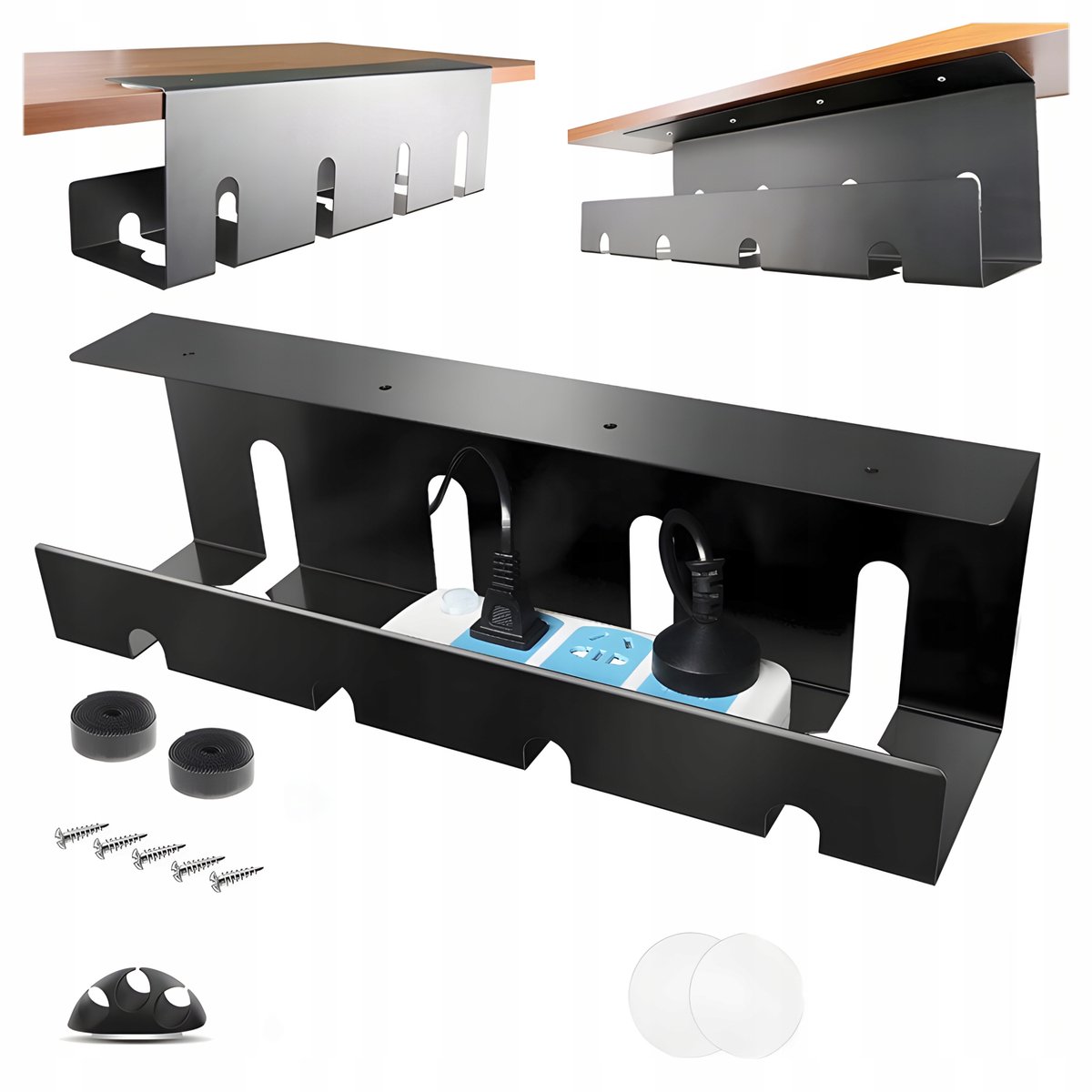 Kabelgoot Organizer - Onder Bureau Kabelmanagement - Metaal - Zwart - 40x11x10 cm - Inclusief bevestigingsset