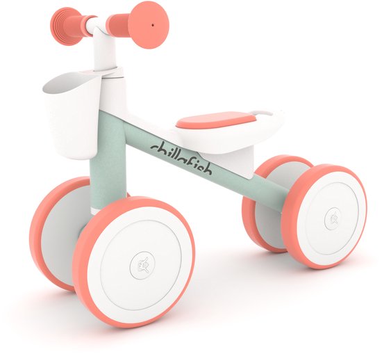 Chillafish Loopfiets 1 jaar voor jongens en meisjes - Loopwagen voor peuters - Groen en roze - Lichtgewicht met verstelbaar stuur - Stille anti slip banden voor binnen en buiten - Model Quadi Racer