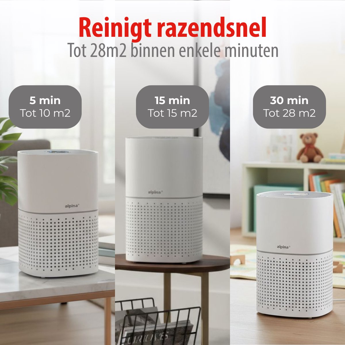 alpina Luchtreiniger met Ionisator - Air Purifier met HEPA Filter H11 - CADR: 240 m³/h - Air Cleaner voor Ruimtes tot 28 m² — afbeelding 6