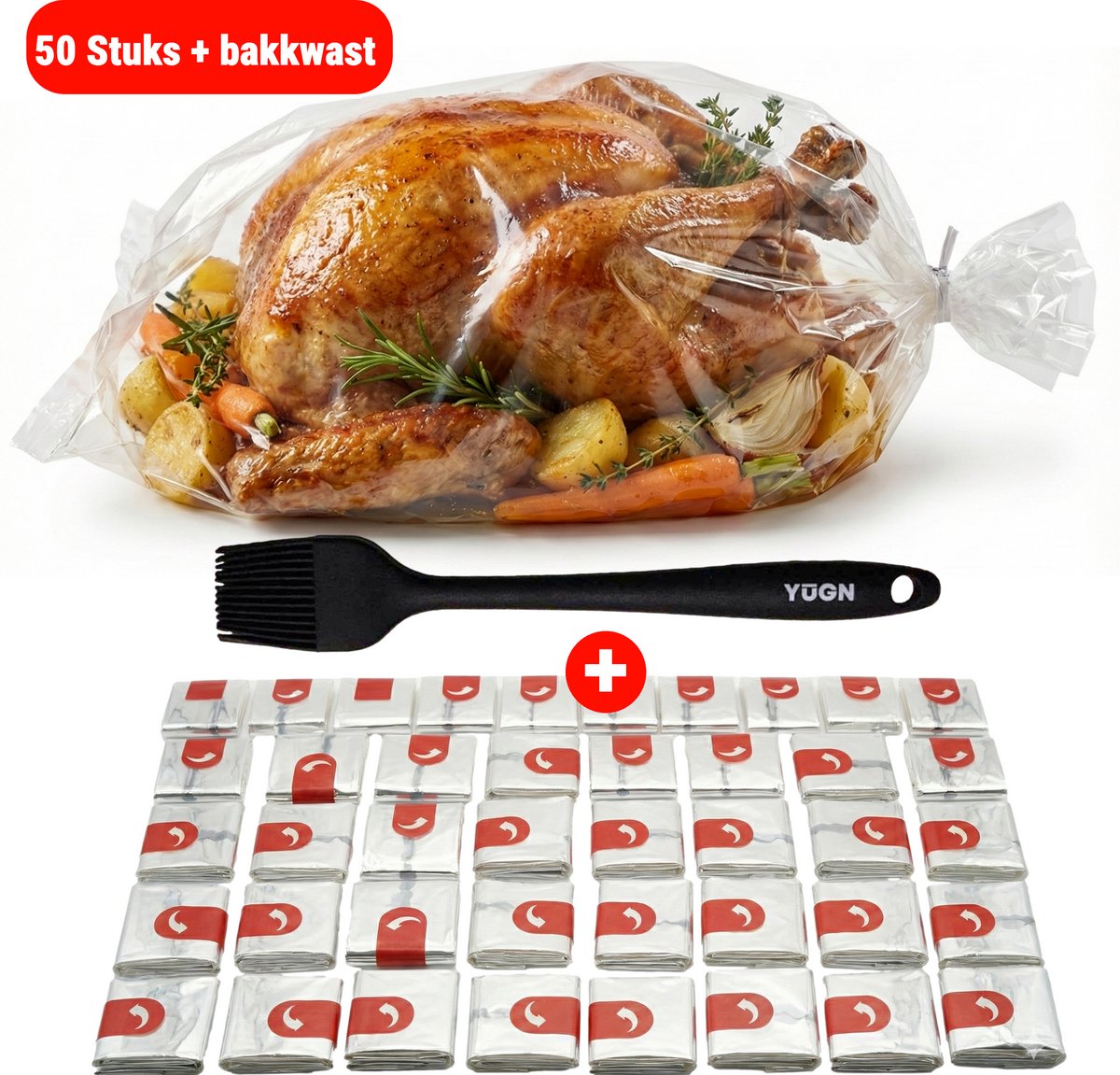 Bol.com YUGN 50 Braadzakken met Bakkwast - Voor in de Oven – 2-in-1 Oven En Magnetron - Kookzak 38x24 cm - Inclusief sluitstrips... aanbieding