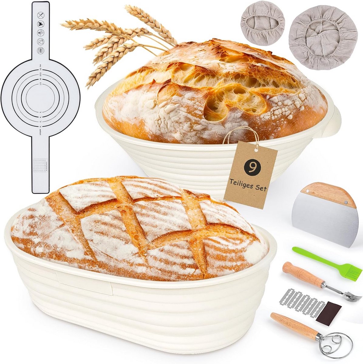 Set Rijsmandjes en Broodbakaccessoires - 25 cm Rond en 23 cm Ovaal
