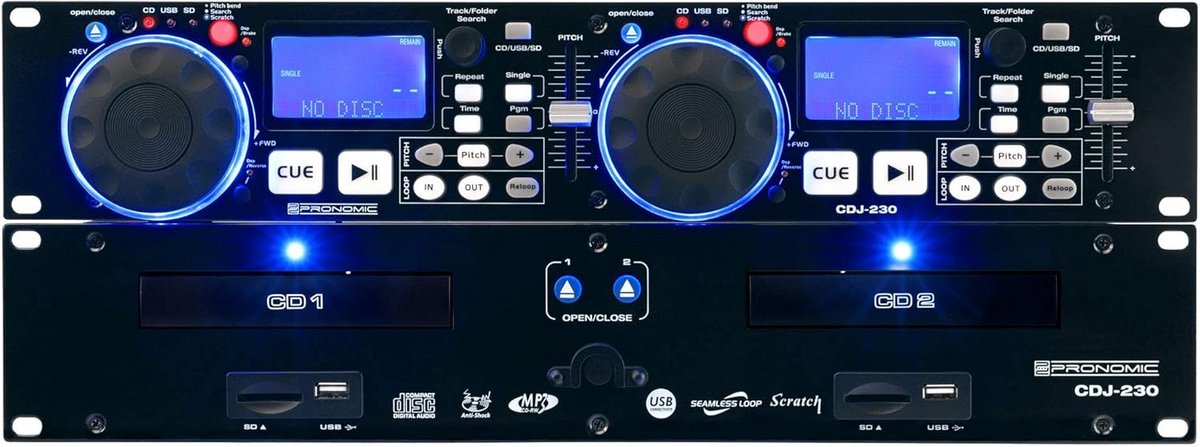 Dubbele DJ CD-speler met USB & SD - 19 inch Rack Inbouw & Controller